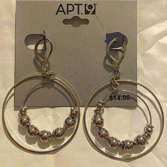 Apt. 9 Dangling Silver Double Hoops NEW on Card - Picture 2 of 7